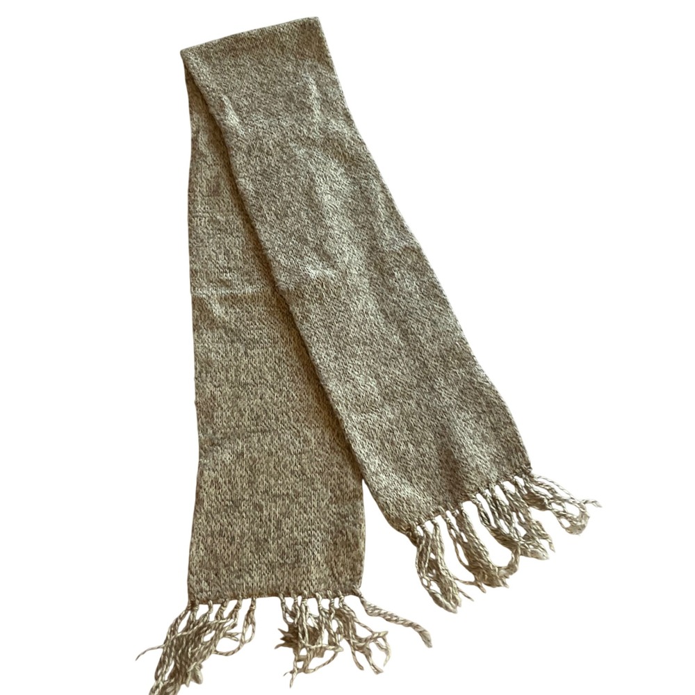Knit Outerwear Pure Wool Blend Scarf Neutral Speckled Fringe Made USA